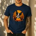 Pumpkin Boston Terrier Costume On Boston Terrier Halloween Men's Casual T-Shirt Navy