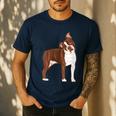 Red Boston Terrier Dog Men's Casual T-Shirt Navy