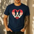 Retro Heart Boston Terrier Dog Vintage Valentine Men's Casual T-Shirt Navy