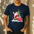 Santa Ugly Christmas Tree Lights Boston Terrier Dog Lover Men's Casual T-Shirt Navy