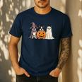 Spooky Ghost Boston Terrier Pumpkin Halloween Dog Lover Men's Casual T-Shirt Navy