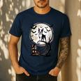 Spooky Halloween Moon Boston Terrier Boston Bull Bostie Men's Casual T-Shirt Navy