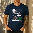 Xmas Lighting Tree Santa Riding Boston Terrier Christmas Men's Casual T-Shirt Navy