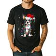 Boston Terrier Christmas Santa Hat Tree Lights Pajama Men's Casual T-Shirt Black