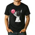 Boston Terrier Dog Blowing Chewing Bubble Gum Pink Men's Casual T-Shirt Black