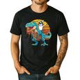 Boston Terrier Dog Riding Dinosaur T Rex Boys Men's Casual T-Shirt Black