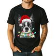Boston Terrier Dog Santa Christmas Tree Lights Xmas Men's Casual T-Shirt Black