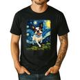Boston Terrier Dog Starry Night Painting Men's Casual T-Shirt Black