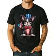Boston Terrier Puppy Dog Holds His American Flag 4th Of July Men's Casual T-Shirt Black