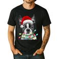 Boston Terrier Santa Christmas Tree Lights Xmas Boys Men Dog Men's Casual T-Shirt Black
