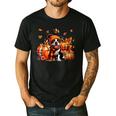 Boston Terrier Thanksgiving Leopard Pumpkins Fall Leaves Men's Casual T-Shirt Black
