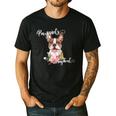 Brown Boston Terrier With Flowers And Feathers Men's Casual T-Shirt Black