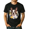 Floral Boston Terrier Men's Casual T-Shirt Black