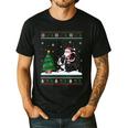 Ugly Christmas Tree Lights Xmas Santa Riding Boston Terrier Men's Casual T-Shirt Black