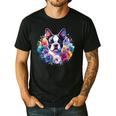 Watercolor Floral Boston Terrier Mama Dog Lover Mother's Day Men's Casual T-Shirt Black