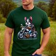 Biker Boston Terrier Dog Riding Motorbike Men's Casual T-Shirt Forest