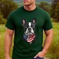 Boston Terrier American Flag Men's Casual T-Shirt Forest