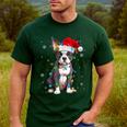 Boston Terrier Christmas Santa Hat Tree Lights Pajama Men's Casual T-Shirt Forest