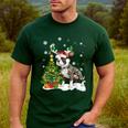 Boston Terrier Christmas Tree Lights Santa Hat Men's Casual T-Shirt Forest