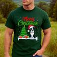 Boston Terrier Christmas Tree Lights Xmas Dog Lover Men's Casual T-Shirt Forest