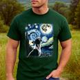Boston Terrier Dog Art Van Gogh Starry Night Boston Terrier Men's Casual T-Shirt Forest