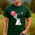 Boston Terrier Dog Blowing Chewing Bubble Gum Pink Men's Casual T-Shirt Forest