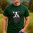 Boston Terrier Dog Puppy Dog In Pocket Cute Pet Lover Men's Casual T-Shirt Forest