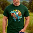 Boston Terrier Dog Riding Dinosaur T Rex Boys Men's Casual T-Shirt Forest