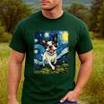 Boston Terrier Dog Starry Night Painting Men's Casual T-Shirt Forest