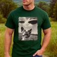 Boston Terrier Dog UFO Alien Extraterrestrial Selfie Men's Casual T-Shirt Forest