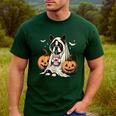Boston Terrier Ghost Boo Halloween Costume Spooky Season Men's Casual T-Shirt Forest