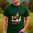 Boston Terrier Merry Christmas Tree Lights Dog X-Mas Dogs Men's Casual T-Shirt Forest