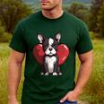 Boston Terrier Mom Dad Bostie Dog Lover Valentines Day Men's Casual T-Shirt Forest