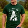 Boston Terrier Mom Dad Dog Alien UFO Men's Casual T-Shirt Forest