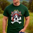 Boston Terrier Pirate T Shirt Jolly Roger Crossbones Skull Men's Casual T-Shirt Forest