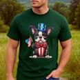 Boston Terrier Puppy Dog Holds His American Flag 4th Of July Men's Casual T-Shirt Forest