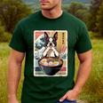 Boston Terrier Ramen Noodles Japanese Art Retro Ocean Waves Men's Casual T-Shirt Forest