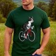 Boston Terrier Riding Bicycle Cute Bostie Biker Raglan Baseball Tee Men's Casual T-Shirt Forest