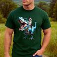 Boston Terrier Riding T-Rex Dinosaur Dog Lover Men's Casual T-Shirt Forest