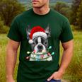 Boston Terrier Santa Christmas Tree Lights Xmas Boys Men Dog Men's Casual T-Shirt Forest