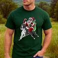 Boston Terrier Santa Claus Hat Merry Christmas Dog X-Mas Men's Casual T-Shirt Forest