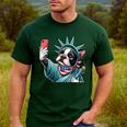 Boston Terrier Selfie Statue Of Liberty 4th Of July American Men's Casual T-Shirt Forest
