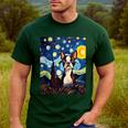 Boston Terrier Starry Night Van Gogh Art Men's Casual T-Shirt Forest