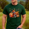 Boston Terrier Thanksgiving Leopard Pumpkins Fall Leaves Men's Casual T-Shirt Forest
