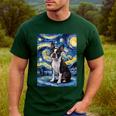 Boston Terrier Van Gogh Starry Night Men's Casual T-Shirt Forest