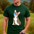 Brindle Boston Terrier Dog Patriotic Shirt USA Flag Men's Casual T-Shirt Forest