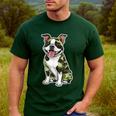 Camo Boston Terrier Pet Owner Camouflage Dog Lover Men's Casual T-Shirt Forest