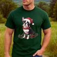 Cute Boston Terrier Dog Christmas Merry X-Mas Graphic Men's Casual T-Shirt Forest