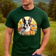 Cute Boston Terrier Spring Flower Garden Colorful Puppy Dog Men's Casual T-Shirt Forest
