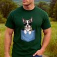 Cute Pocket Boston Terrier Lover Dog Mom Men's Casual T-Shirt Forest